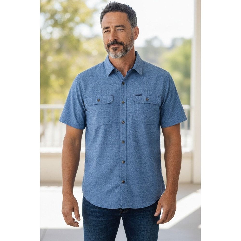 Avalanche Men's Performance Outdoor Short Sleeve Shirt Breathable Blue SZ S